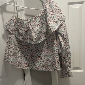 Zara Red and White Floral Off-Shoulder Blouse